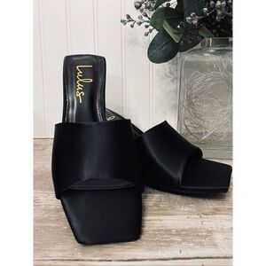 Lulus Yarie Black Satin High Heel Slide Sandal Sz 7